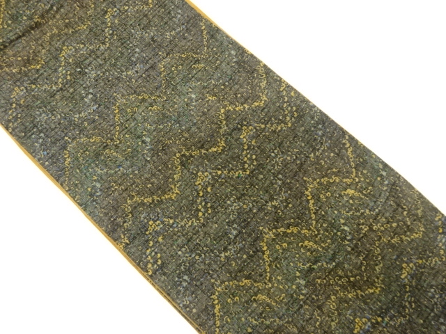 手織り紬　抽象模様　全通袋帯